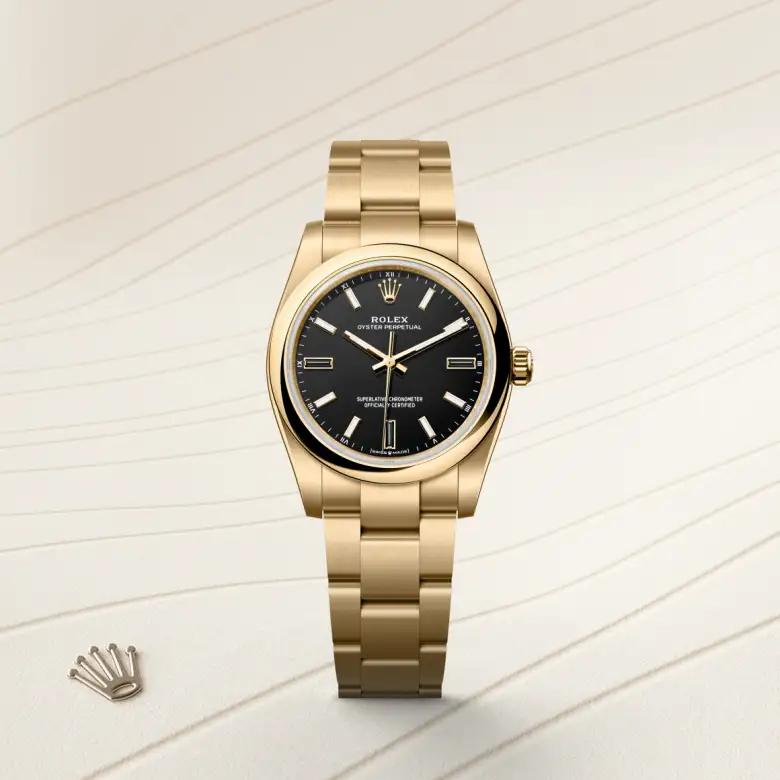 Rolex Oyster Perpetual 34 Oyster, 34 mm, yellow gold, Domed m124208-0001 at Malalan.webp