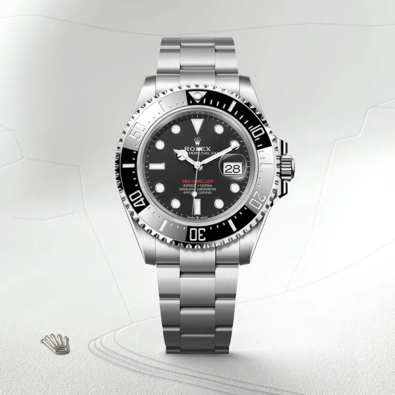 Rolex Sea-Dweller Oyster, 43 mm, Oystersteel, Unidirectional rotatable 60-minute graduated, scratch-resistant Cerachrom insert in black ceramic, numerals and graduations coated in platinum m126600-0002 at Malalan.webp