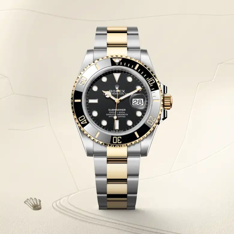 Rolex Submariner Date Oyster, 26 mm, čelik Oystersteel i žuto zlato, Jednosmjerni, rotirajući umetak Cerachrom u crnoj keramici, sa 60-minutnom gradacijom, otporan na ogrebotine, brojke i gradacija obloženi zlatom m126613ln-0002 at Malalan.webp