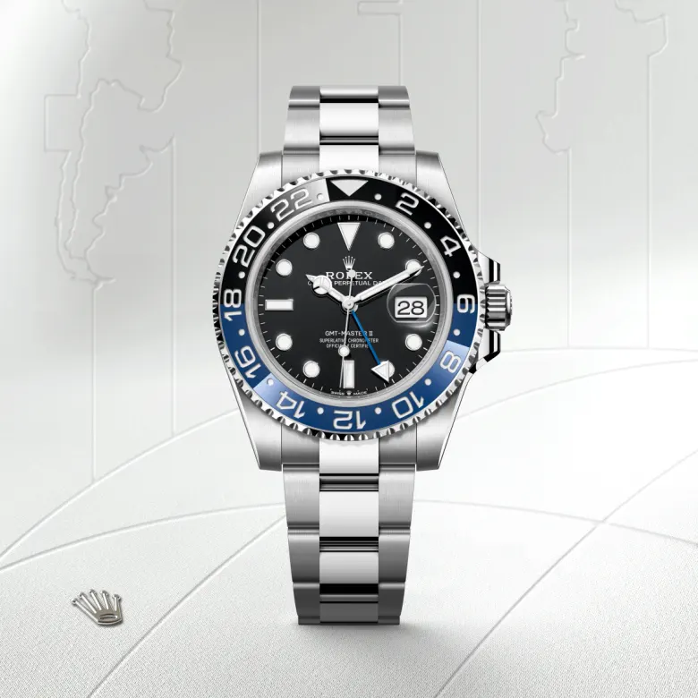 Rolex GMT-Master II Oyster, 40 mm, Oystersteel jeklo, Dvosmerno vrtljiva luneta s 24-urnim zapisom Dvobarvni moder in črn vložek Cerachrom iz keramike, oblikovane številke in gradacije m126710blnr-0003 pri Malalanu.webp