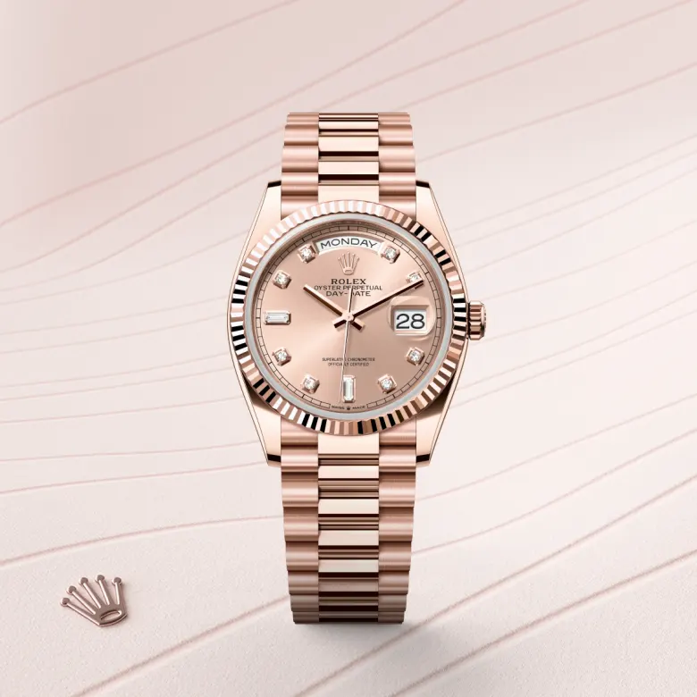 Rolex Day-Date 36 Oyster, 36 mm, Everose gold, Fluted m128235-0009 at Malalan.webp