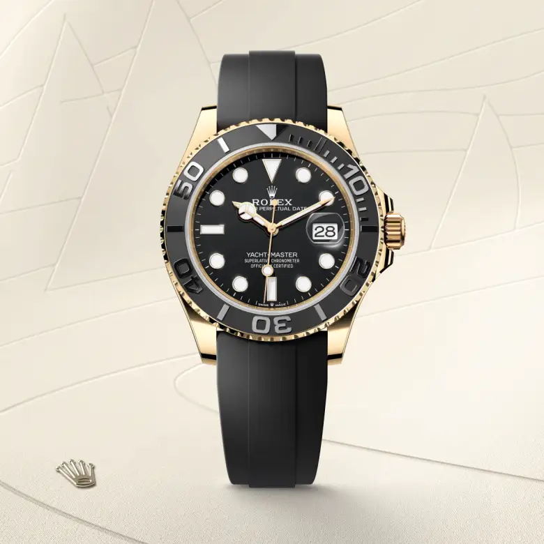 Rolex Yacht-Master 42 Oyster, 42 mm, žuto zlato, Dvosmjerni, rotirajući prsten s 60- minutnom gradacijom, s mat crnim umetkom Cerachrom u keramici, s poliranim izdignutim brojevima i gradacijom m226658-0001 at Malalan.webp