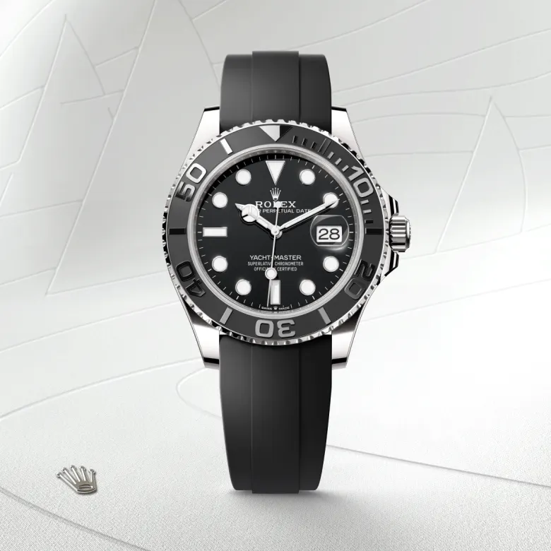 Rolex Yacht-Master 42 Oyster, 42 mm, bijelo zlato, Dvosmjerni, rotirajući prsten s 60- minutnom gradacijom, s mat crnim umetkom Cerachrom u keramici, s poliranim izdignutim brojevima i gradacijom m226659-0002 at Malalan.webp