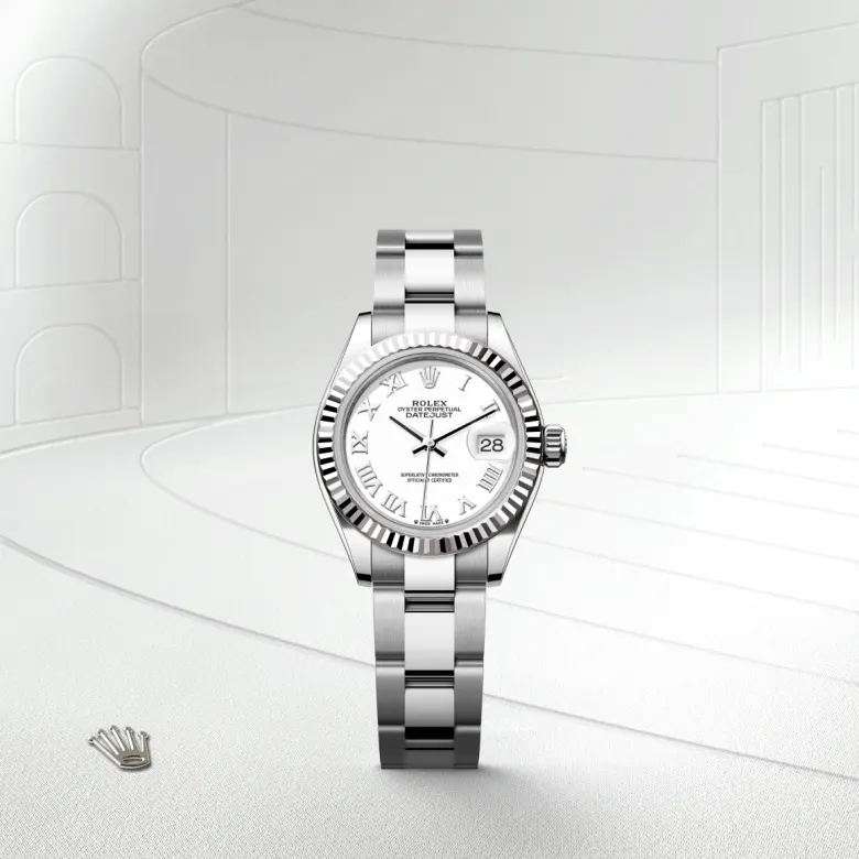 Rolex Lady-Datejust Oyster, 28 mm, Oystersteel jeklo in belo zlato, Nazobčano m279174-0020 pri Malalanu.webp