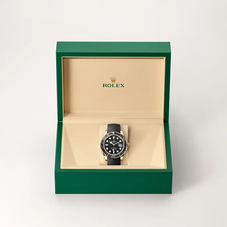 Rolex Yacht-Master 42 Oyster, 42 mm, žuto zlato, Dvosmjerni, rotirajući prsten s 60- minutnom gradacijom, s mat crnim umetkom Cerachrom u keramici, s poliranim izdignutim brojevima i gradacijom m226658-0001 at Malalan.webp