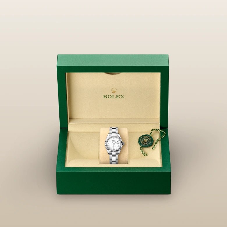 Rolex Lady-Datejust Oyster, 28 mm, Oystersteel jeklo in belo zlato, Nazobčano m279174-0020 pri Malalanu.webp