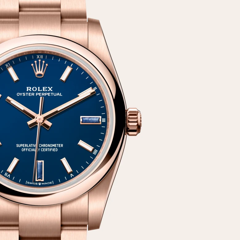 Rolex Oyster Perpetual 34 Oyster, 34 mm, Everose gold, Domed m124205-0002 at Malalan.webp