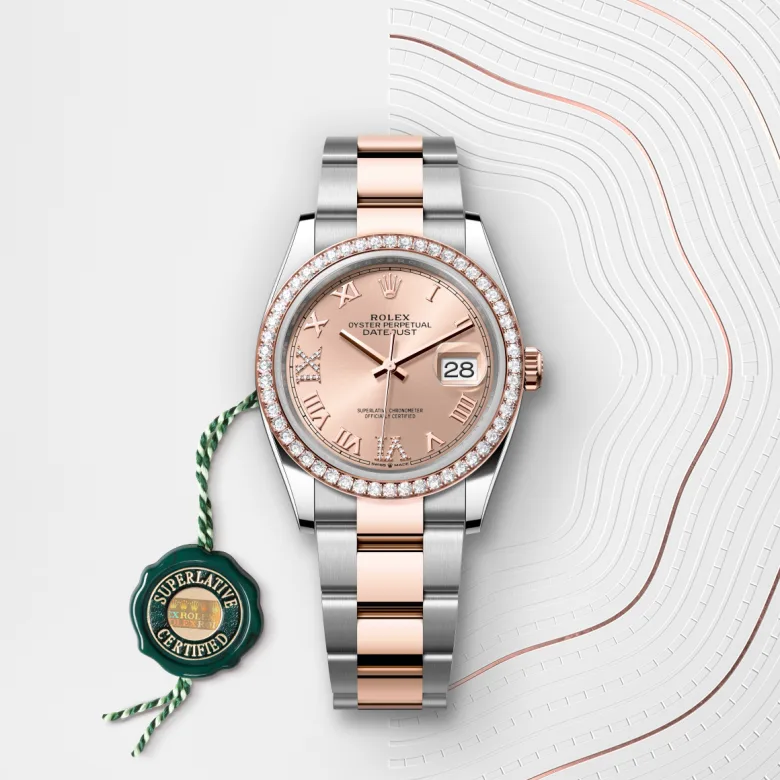 Rolex Datejust 36 Oyster, 36 mm, Oystersteel jeklo, Everose zlato in diamanti, Z vdelanimi diamanti m126281rbr-0016 pri Malalanu.webp