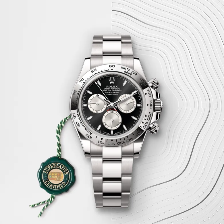 Rolex Cosmograph Daytona Oyster, 40 mm, belo zlato, Fiksna, z vgravirano tahimetrsko skalo, iz 18-kt belega zlata m126509-0001 pri Malalanu.webp