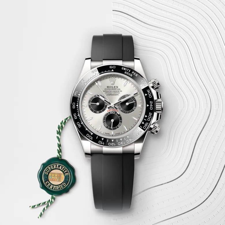 Rolex Cosmograph Daytona Oyster, 40 mm, belo zlato, Črna keramična Cerachrom luneta v enem delu z oblikovano tahimetrično skalo m126519ln-0006 pri Malalanu.webp