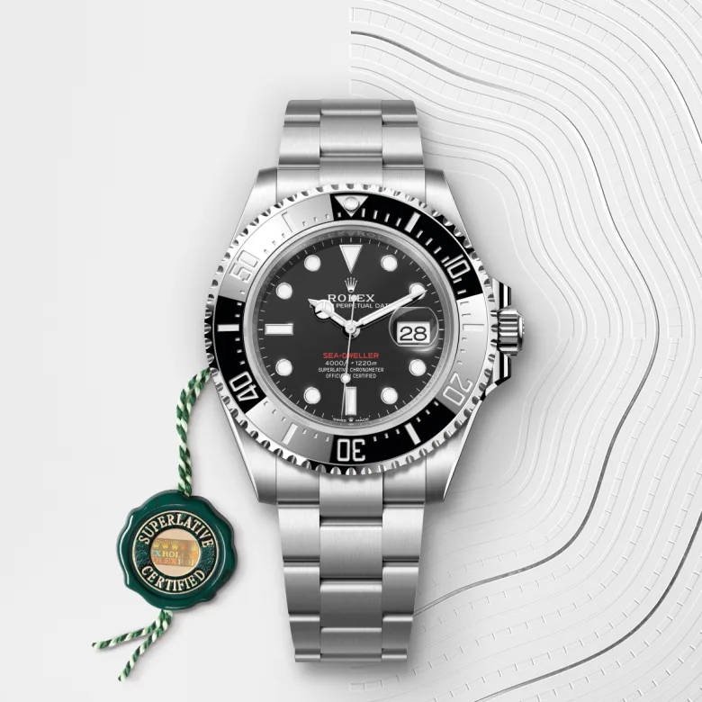 Rolex Sea-Dweller Oyster, 43 mm, Oystersteel, Unidirectional rotatable 60-minute graduated, scratch-resistant Cerachrom insert in black ceramic, numerals and graduations coated in platinum m126600-0002 at Malalan.webp