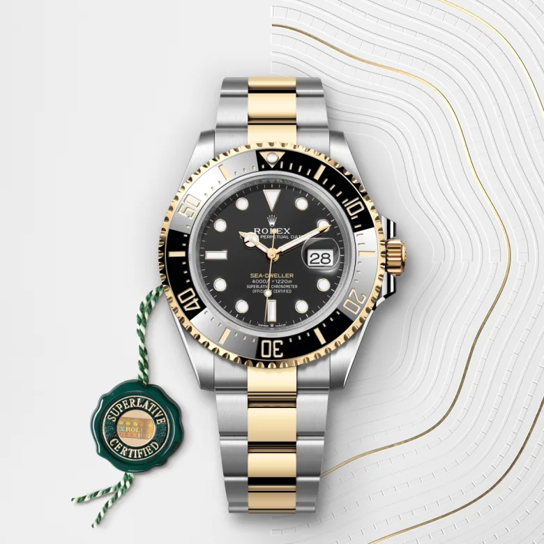 Rolex Sea-Dweller Oyster, 43 mm, Oystersteel and yellow gold, Unidirectional rotatable 60-minute graduated, scratch-resistant Cerachrom insert in black ceramic, numerals and graduations coated in gold m126603-0001 at Malalan.webp
