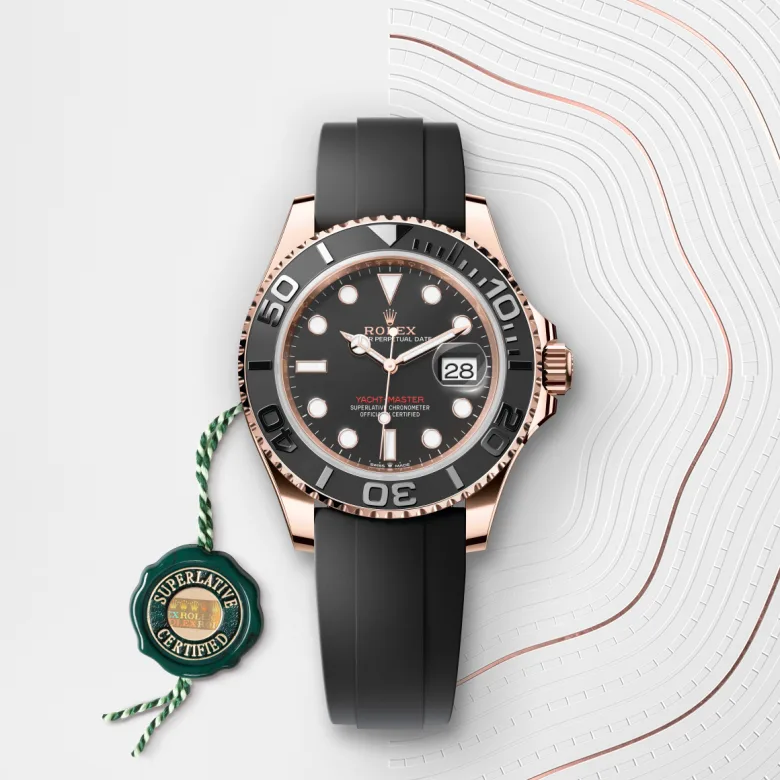 Rolex Yacht-Master 40 Oyster, 40 mm, Everose gold, Bidirectional rotatable 60-minute graduated bezel with matt black Cerachrom insert in ceramic, polished raised numerals and graduations m126655-0002 at Malalan.webp