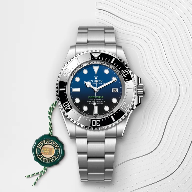 Rolex Rolex Deepsea Oyster, 44 mm, Oystersteel jeklo, Enosmerno vrtljiv in na praske odporen Cerachrom črn keramični vložek s 60-minutnim zapisom, številke in oznake prevlečene s platino m136660-0005 pri Malalanu.webp