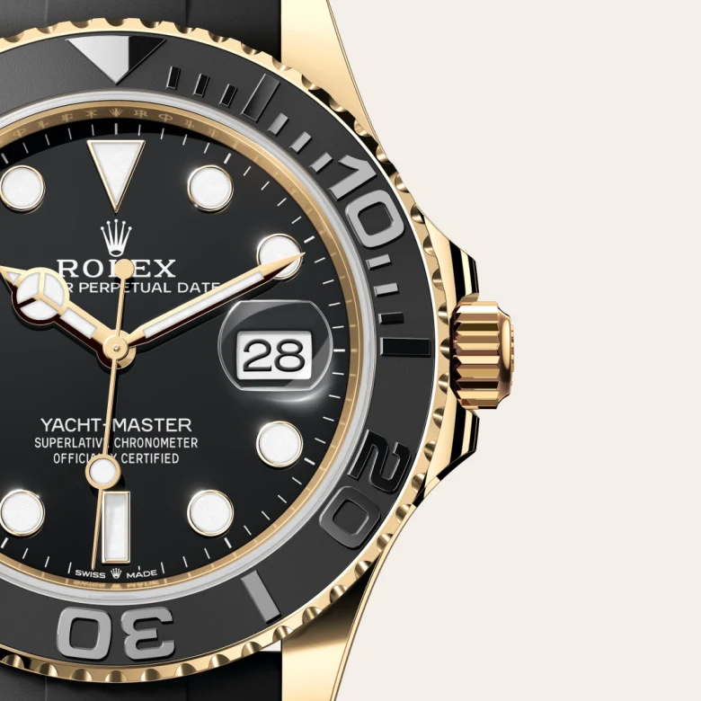 Rolex Yacht-Master 42 Oyster, 42 mm, žuto zlato, Dvosmjerni, rotirajući prsten s 60- minutnom gradacijom, s mat crnim umetkom Cerachrom u keramici, s poliranim izdignutim brojevima i gradacijom m226658-0001 at Malalan.webp
