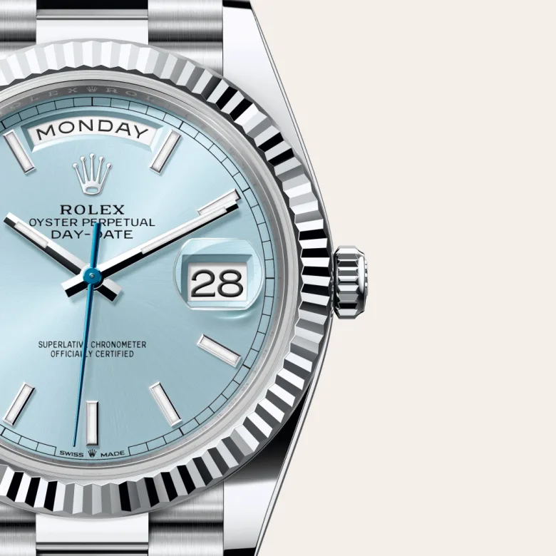 Rolex Day-Date 40 Oyster, 40 mm, platina, Rebrasti m228236-0018 at Malalan.webp