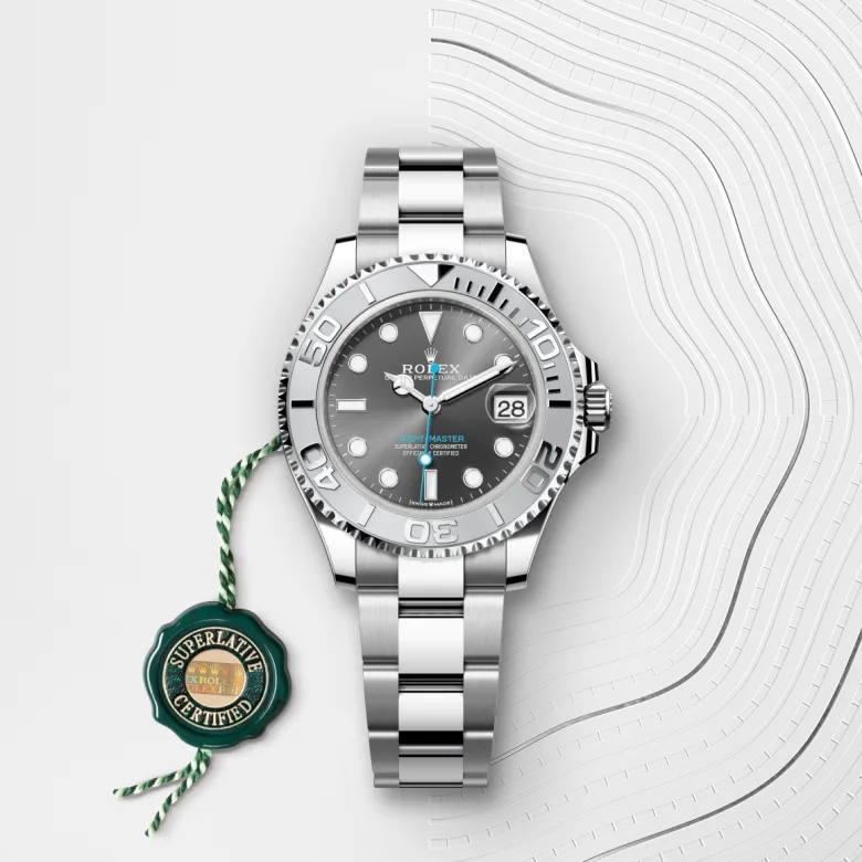 Rolex Yacht-Master 37 Oyster, 37 mm, Oystersteel and platinum, Platinum bidirectional rotatable 60-minute graduated with raised numerals m268622-0002 at Malalan.webp