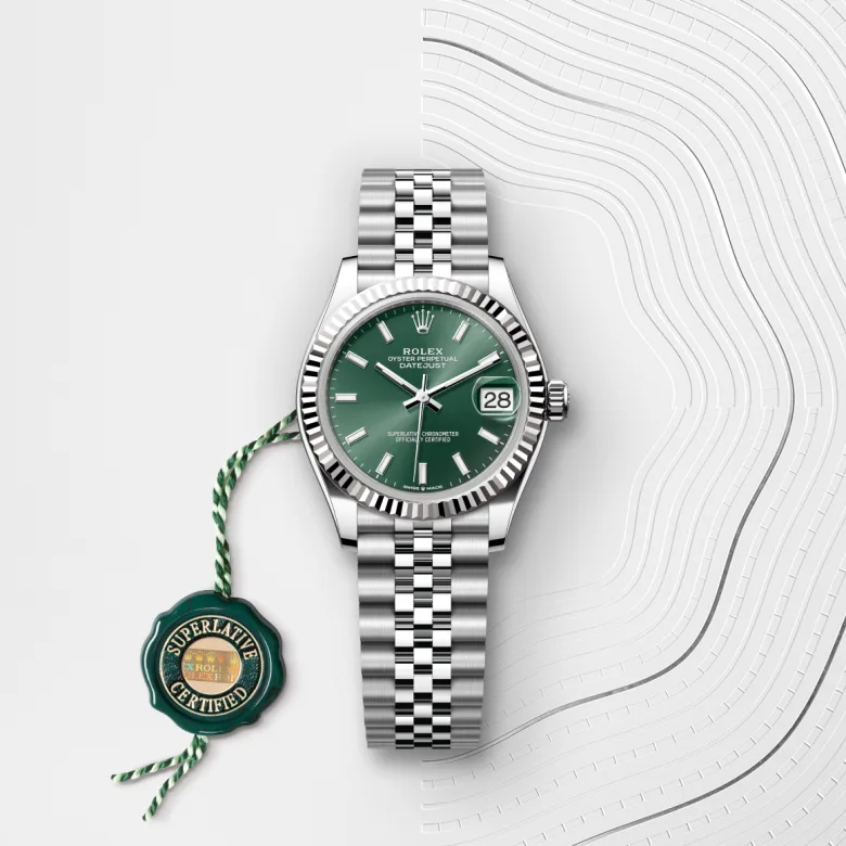 Rolex Datejust 31 Oyster, 34 mm, čelik Oystersteel i bijelo zlato, Rebrasti m278274-0018 at Malalan.webp