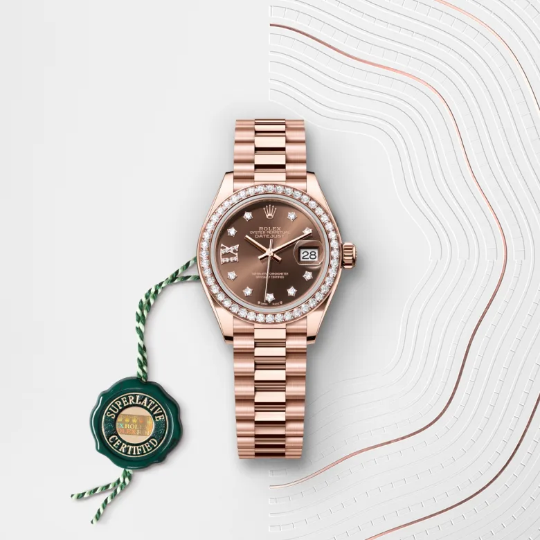 Rolex Lady-Datejust Oyster, 28 mm, Everose zlato in diamanti, Z vdelanimi diamanti m279135rbr-0001 pri Malalanu.webp