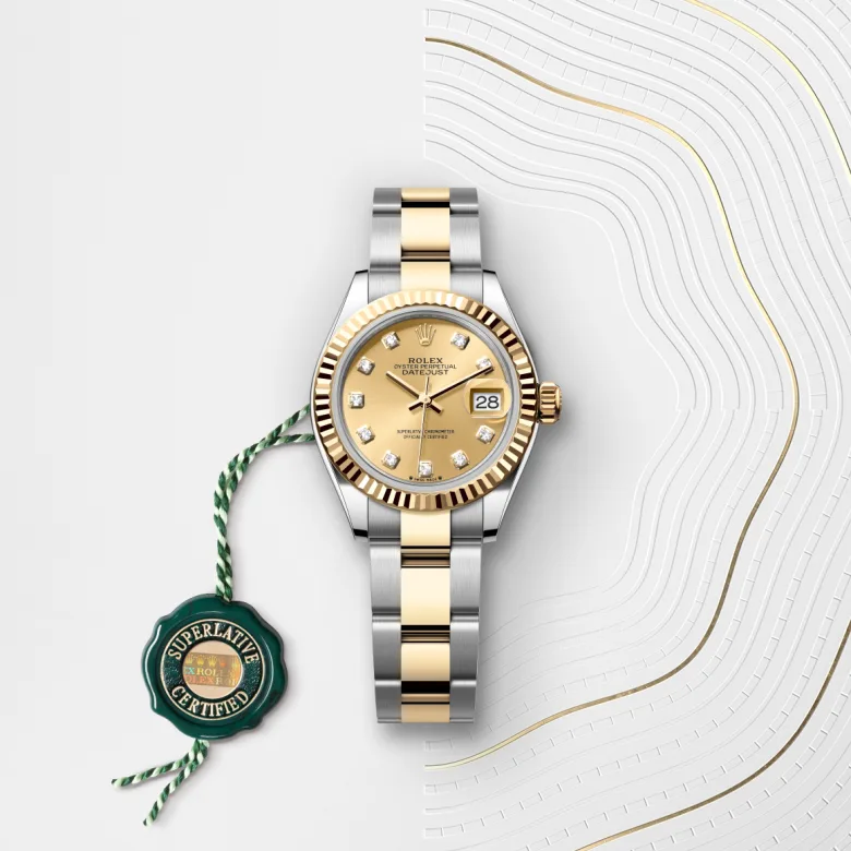 Rolex Lady-Datejust Oyster, 28 mm, Oystersteel jeklo in rumeno zlato, Nazobčano m279173-0012 pri Malalanu.webp