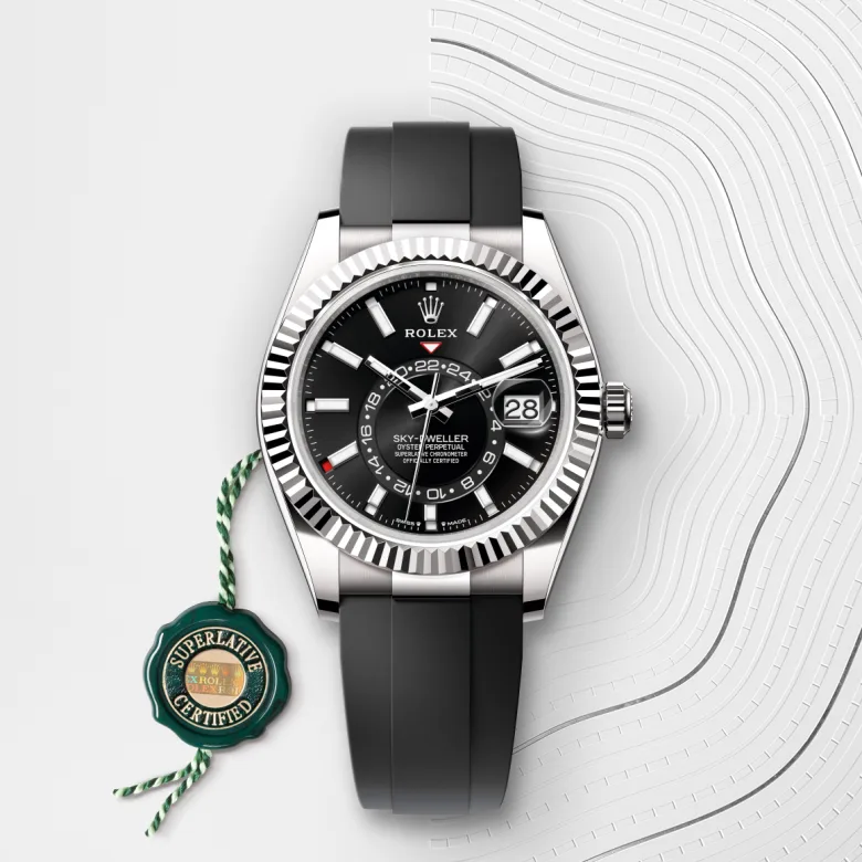 Rolex Sky-Dweller Oyster, 42 mm, white gold, Fluted, bidirectional rotatable Rolex Ring Command m336239-0002 at Malalan.webp