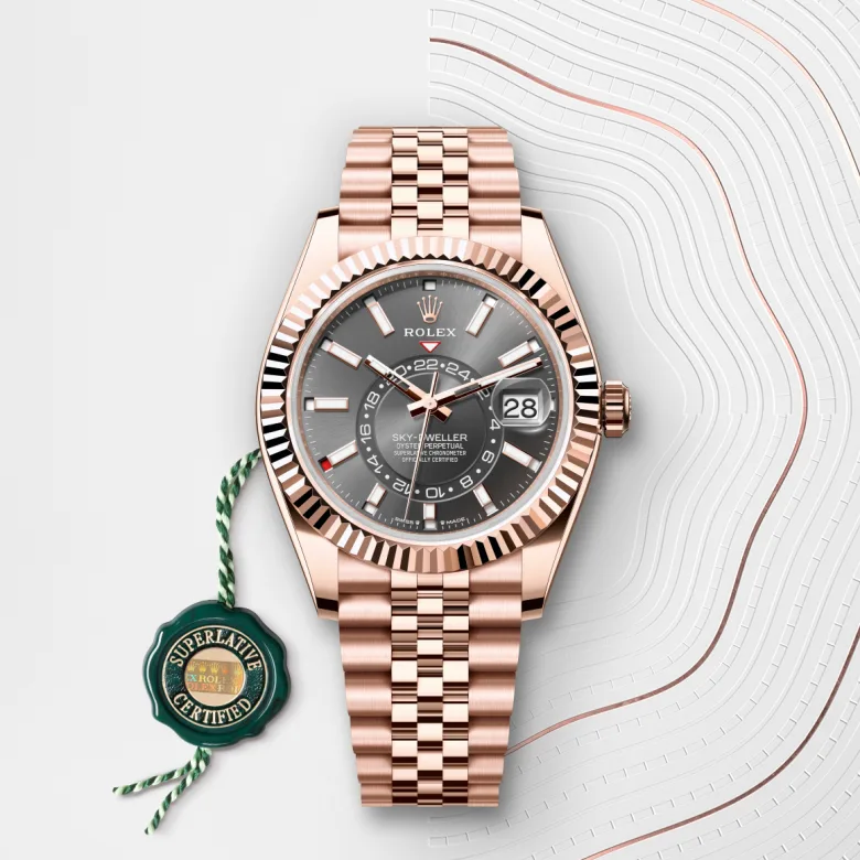Rolex Sky-Dweller Oyster, 42 mm, Everose gold, Fluted, bidirectional rotatable Rolex Ring Command m336935-0008 at Malalan.webp