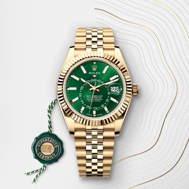 Rolex Sky-Dweller Oyster, 42 mm, yellow gold, Fluted, bidirectional rotatable Rolex Ring Command m336938-0008 at Malalan.webp
