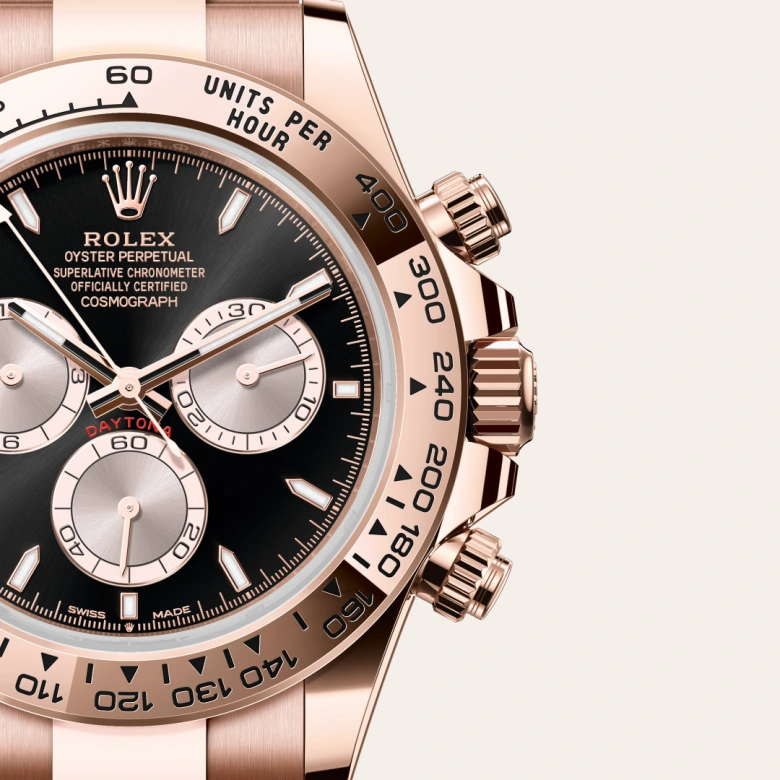 Rolex Cosmograph Daytona Oyster, 40 mm, Everose gold, Fixed, with engraved tachymetric scale, in 18 ct Everose gold m126505-0001 at Malalan.webp