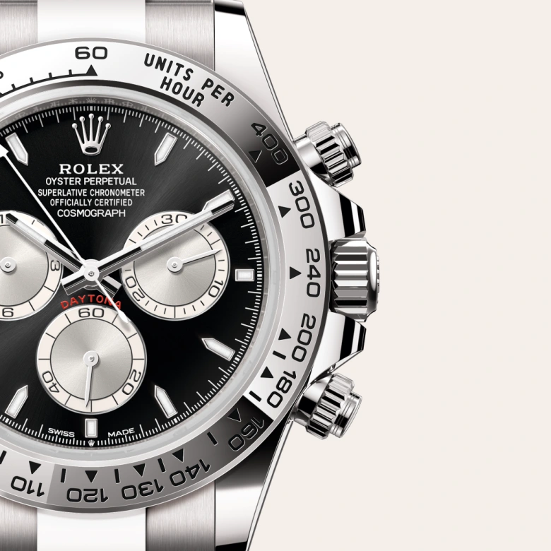 Rolex Cosmograph Daytona Oyster, 40 mm, belo zlato, Fiksna, z vgravirano tahimetrsko skalo, iz 18-kt belega zlata m126509-0001 pri Malalanu.webp