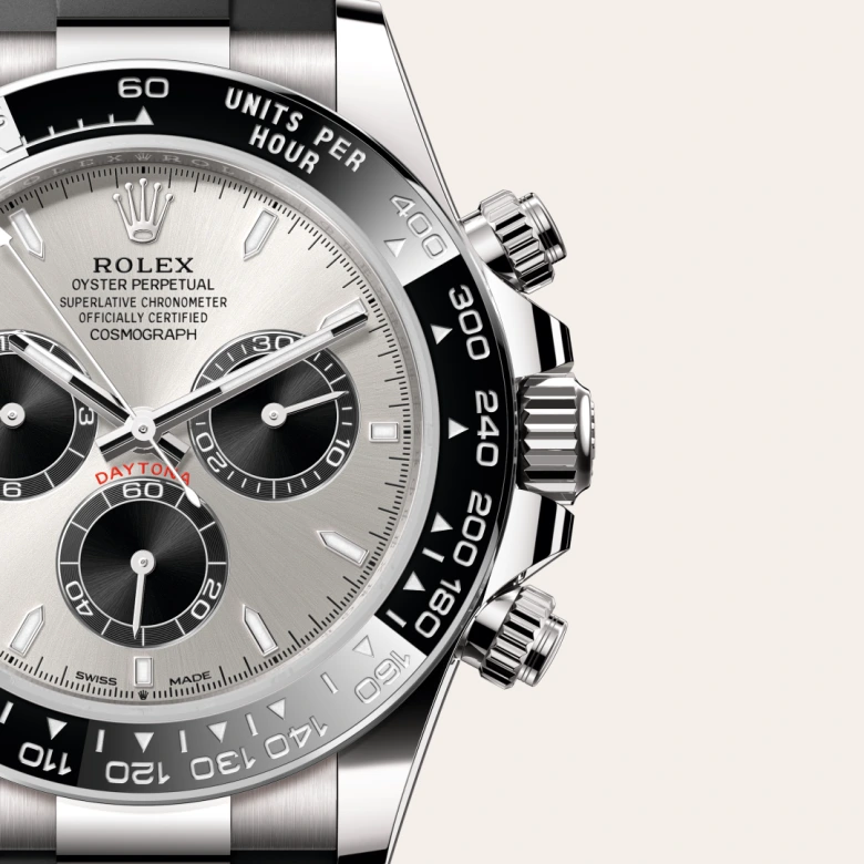 Rolex Cosmograph Daytona Oyster, 40 mm, belo zlato, Črna keramična Cerachrom luneta v enem delu z oblikovano tahimetrično skalo m126519ln-0006 pri Malalanu.webp