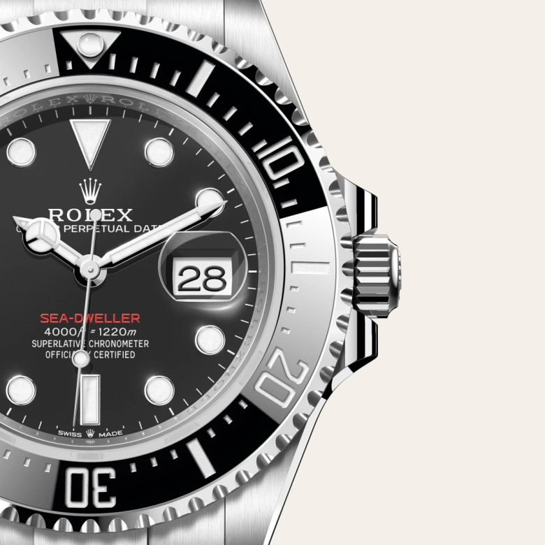 Rolex Sea-Dweller Oyster, 43 mm, Oystersteel, Unidirectional rotatable 60-minute graduated, scratch-resistant Cerachrom insert in black ceramic, numerals and graduations coated in platinum m126600-0002 at Malalan.webp