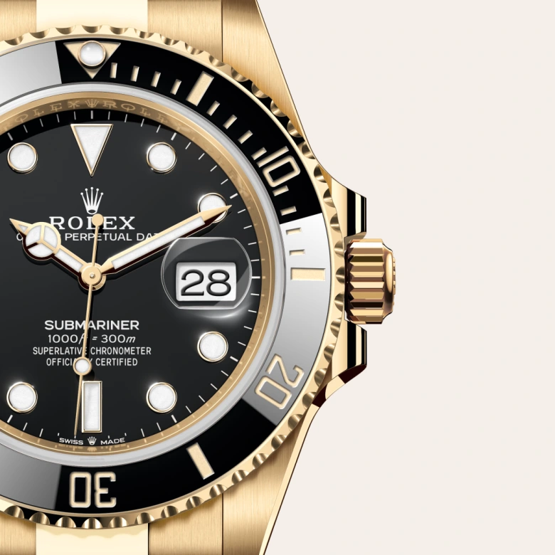 Rolex Submariner Date Oyster, 41 mm, yellow gold, Unidirectional rotatable 60-minute graduated, scratch-resistant Cerachrom insert in black ceramic, numerals and graduations coated in gold m126618ln-0002 at Malalan.webp
