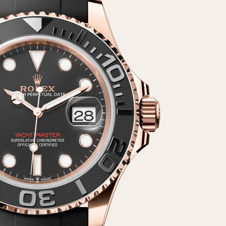 Rolex Yacht-Master 40 Oyster, 40 mm, Everose gold, Bidirectional rotatable 60-minute graduated bezel with matt black Cerachrom insert in ceramic, polished raised numerals and graduations m126655-0002 at Malalan.webp