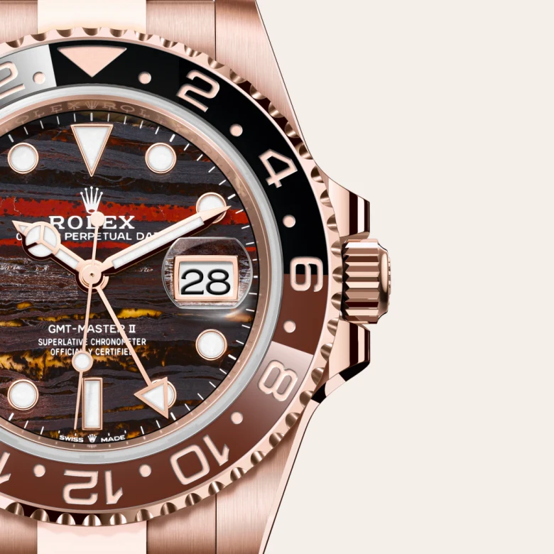 Rolex GMT-Master II Oyster, 40 mm, Everose gold, Bidirectional rotatable 24-hour graduated bezel. Two-colour brown and black Cerachrom insert in ceramic, moulded numerals and graduations m126715chnr-0002 at Malalan.webp