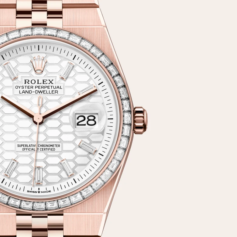Rolex Land-Dweller 36 Oyster, 36 mm, Everose gold and diamonds, Set with diamonds m127285tbr-0002 at Malalan.webp
