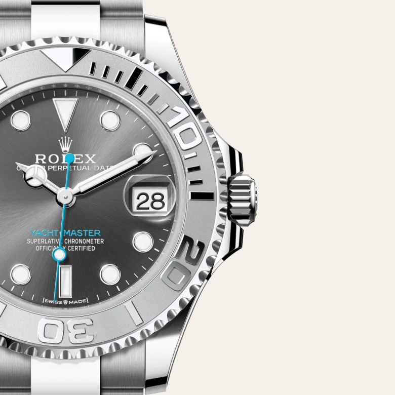 Rolex Yacht-Master 37 Oyster, 37 mm, Oystersteel and platinum, Platinum bidirectional rotatable 60-minute graduated with raised numerals m268622-0002 at Malalan.webp