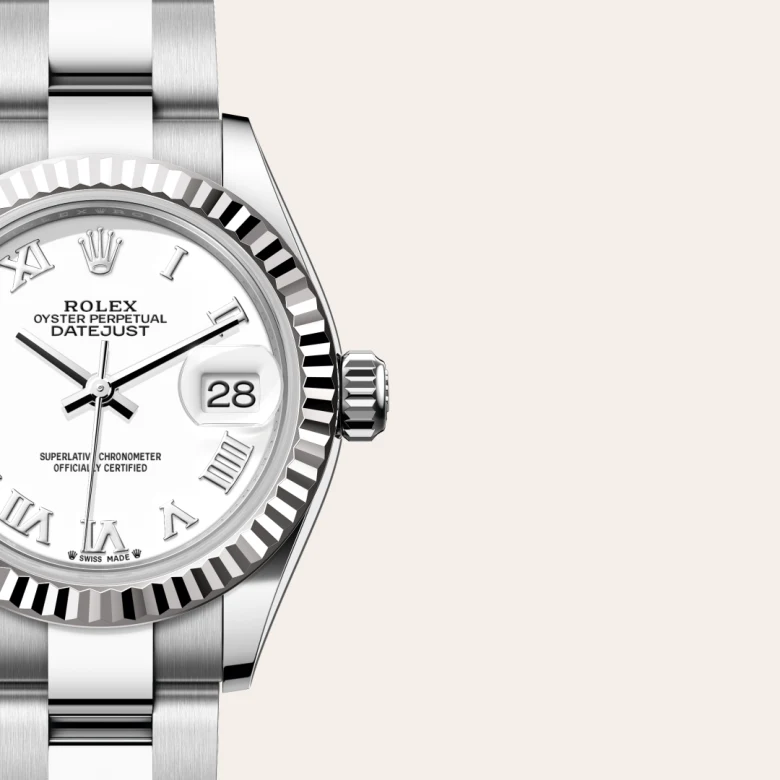 Rolex Lady-Datejust Oyster, 28 mm, Oystersteel jeklo in belo zlato, Nazobčano m279174-0020 pri Malalanu.webp