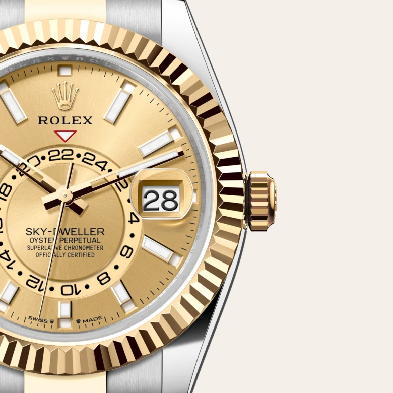 Rolex Sky-Dweller Oyster, 42 mm, Oystersteel jeklo in rumeno zlato, Nazobčan, dvosmerno vrtljiv Rolex Ring Command m336933-0001 pri Malalanu.webp