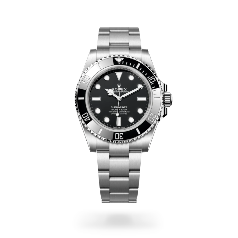 Rolex Submariner Oyster, 41 mm, Oystersteel jeklo, Enosmerno vrtljiv in na praske odporen Cerachrom črn keramični vložek s 60-minutnim zapisom, številke in oznake prevlečene s platino m124060-0001 pri Malalanu.webp