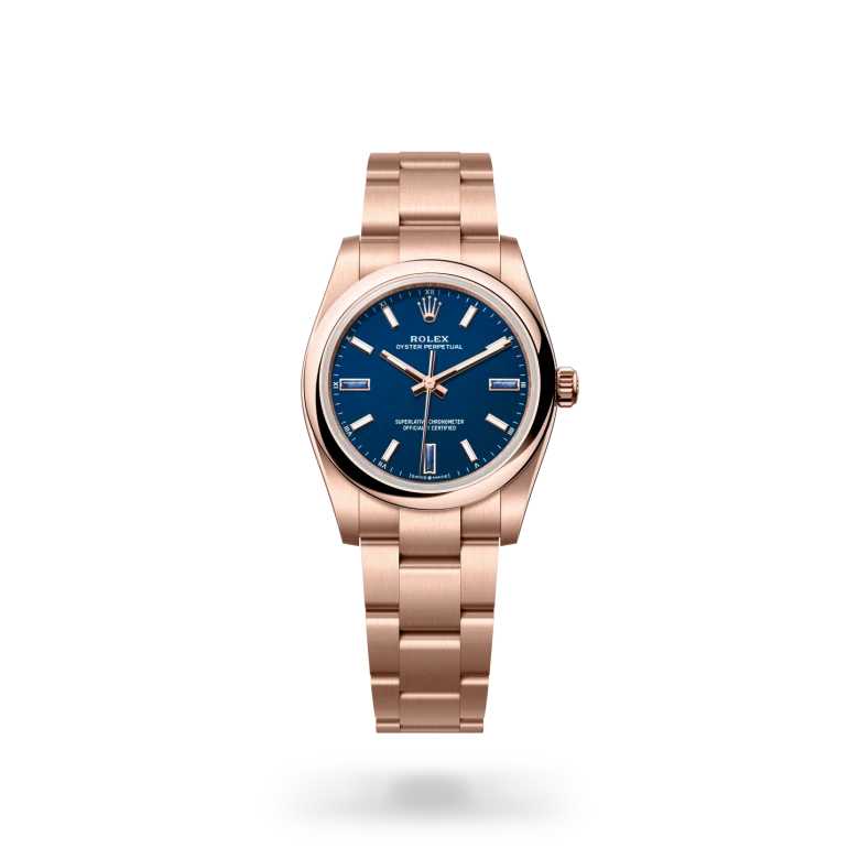 Rolex Oyster Perpetual 34 Oyster, 34 mm, Everose gold, Domed m124205-0002 at Malalan.webp