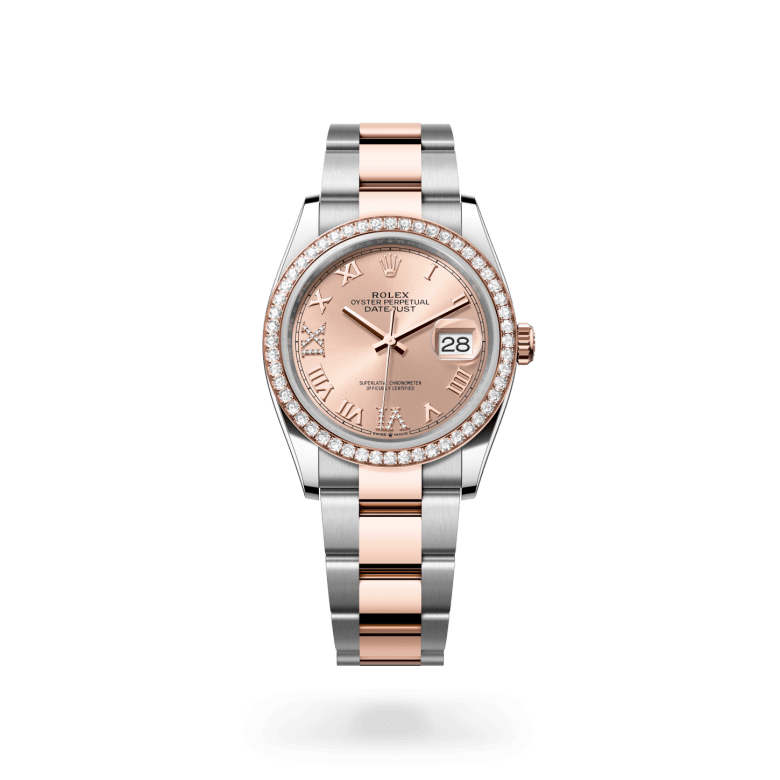 Rolex Datejust 36 Oyster, 36 mm, Oystersteel jeklo, Everose zlato in diamanti, Z vdelanimi diamanti m126281rbr-0016 pri Malalanu.webp