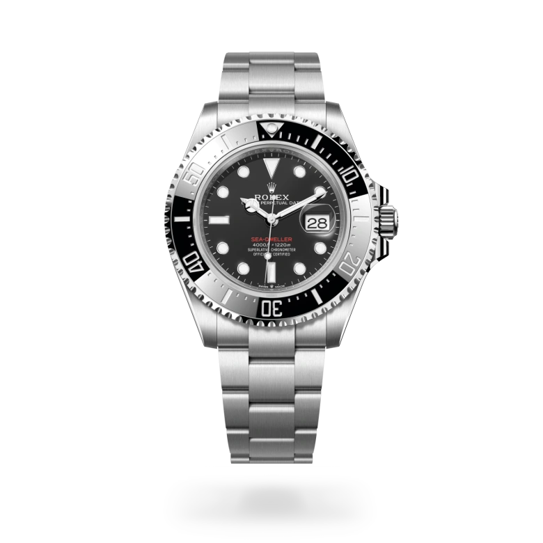 Rolex Sea-Dweller Oyster, 43 mm, Oystersteel, Unidirectional rotatable 60-minute graduated, scratch-resistant Cerachrom insert in black ceramic, numerals and graduations coated in platinum m126600-0002 at Malalan.webp