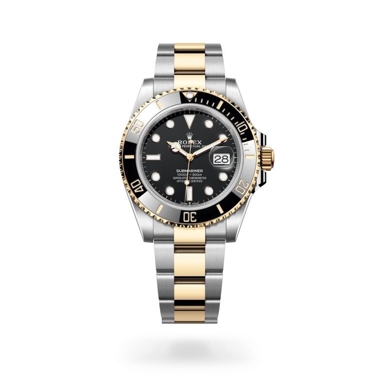 Rolex Submariner Date Oyster, 26 mm, čelik Oystersteel i žuto zlato, Jednosmjerni, rotirajući umetak Cerachrom u crnoj keramici, sa 60-minutnom gradacijom, otporan na ogrebotine, brojke i gradacija obloženi zlatom m126613ln-0002 at Malalan.webp