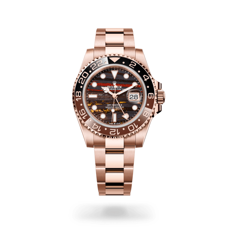 Rolex GMT-Master II Oyster, 40 mm, Everose gold, Bidirectional rotatable 24-hour graduated bezel. Two-colour brown and black Cerachrom insert in ceramic, moulded numerals and graduations m126715chnr-0002 at Malalan.webp