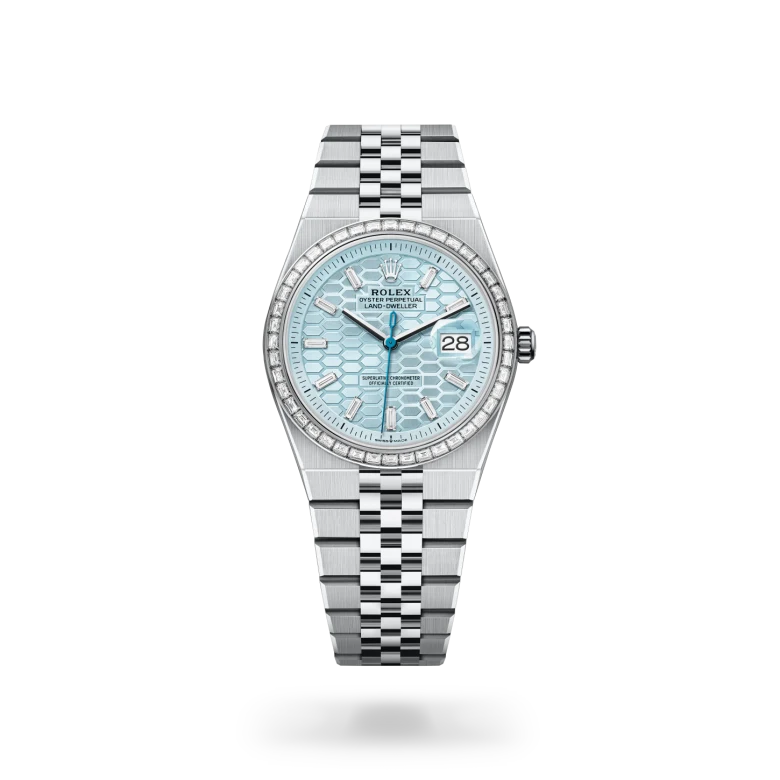 Rolex Land-Dweller 36 Oyster, 36 mm, platina in diamanti, Z vdelanimi diamanti m127286tbr-0001 pri Malalanu.webp