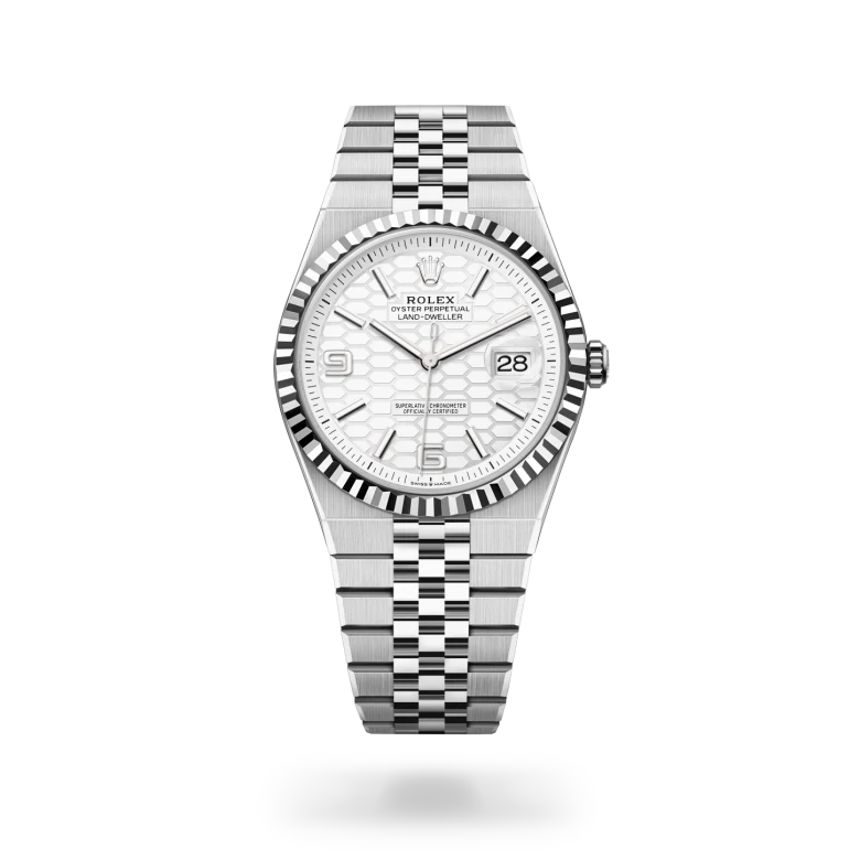 Rolex Land-Dweller 36 Oyster, 40 mm, Oystersteel in belo zlato, Nazobčano m127334-0001 pri Malalanu.webp