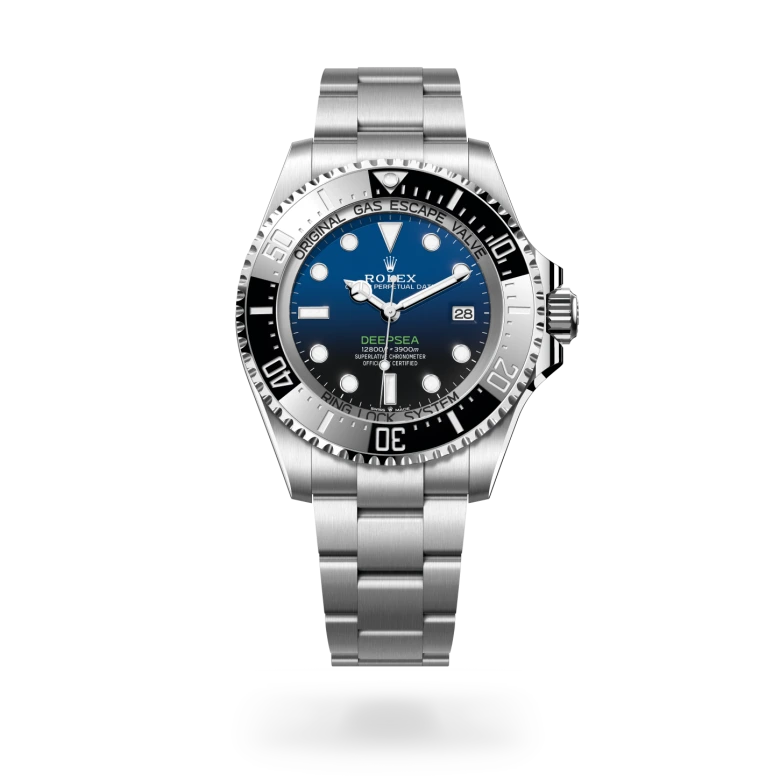 Rolex Rolex Deepsea Oyster, 44 mm, Oystersteel jeklo, Enosmerno vrtljiv in na praske odporen Cerachrom črn keramični vložek s 60-minutnim zapisom, številke in oznake prevlečene s platino m136660-0005 pri Malalanu.webp