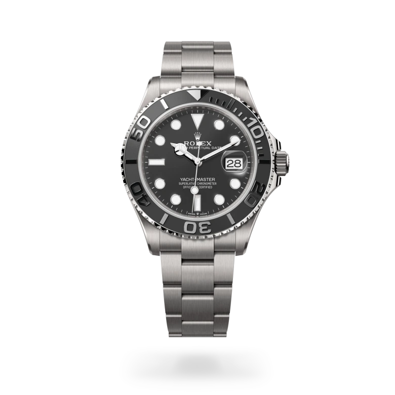Rolex Yacht-Master 42 Oyster, 42 mm, RLX titanium, Bidirectional rotatable 60-minute graduated bezel with matt black Cerachrom insert in ceramic, polished raised numerals and graduations m226627-0001 at Malalan.webp