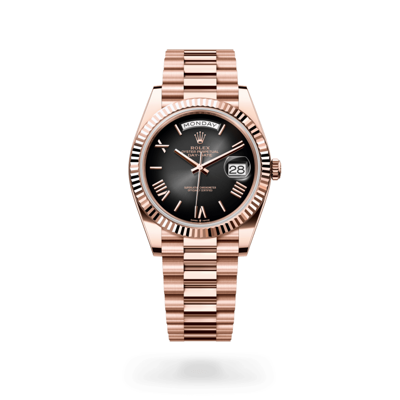 Rolex Day-Date 40 Oyster, 40 mm, Everose zlato, Nazobčano m228235-0055 pri Malalanu.webp
