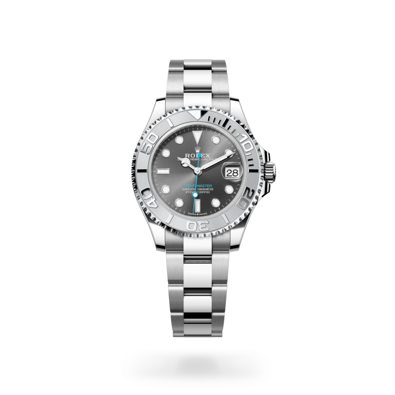 Rolex Yacht-Master 37 Oyster, 37 mm, Oystersteel and platinum, Platinum bidirectional rotatable 60-minute graduated with raised numerals m268622-0002 at Malalan.webp